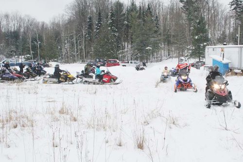 Seventy-five sleds lined up for the 2018 Telus Snowmobile Ride for Dad to fight prostate cancer last Saturday at the Snow Road Snowmobile Club. Photo/Craig Bakay